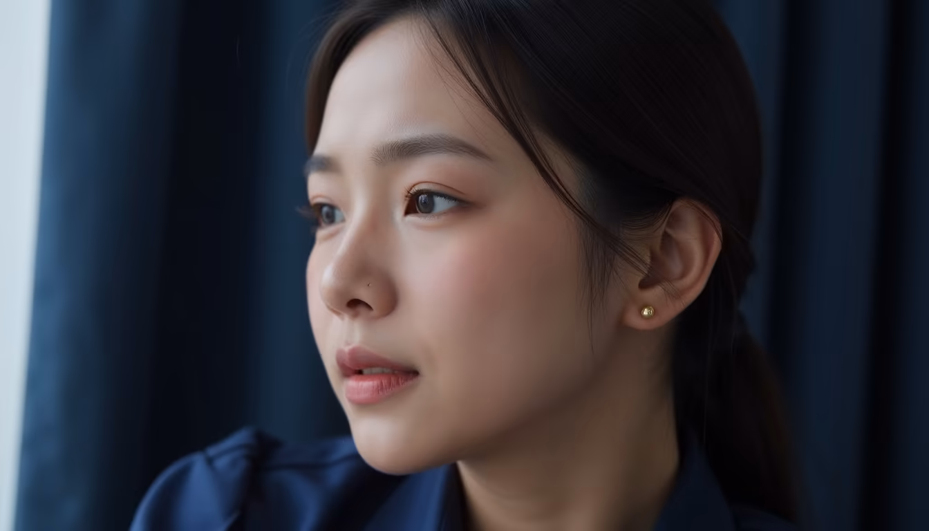 ใบหน้าระยะใกล้แสดงอารมณ์รังเกียจจมูกย่นขึ้นแวบเดียว