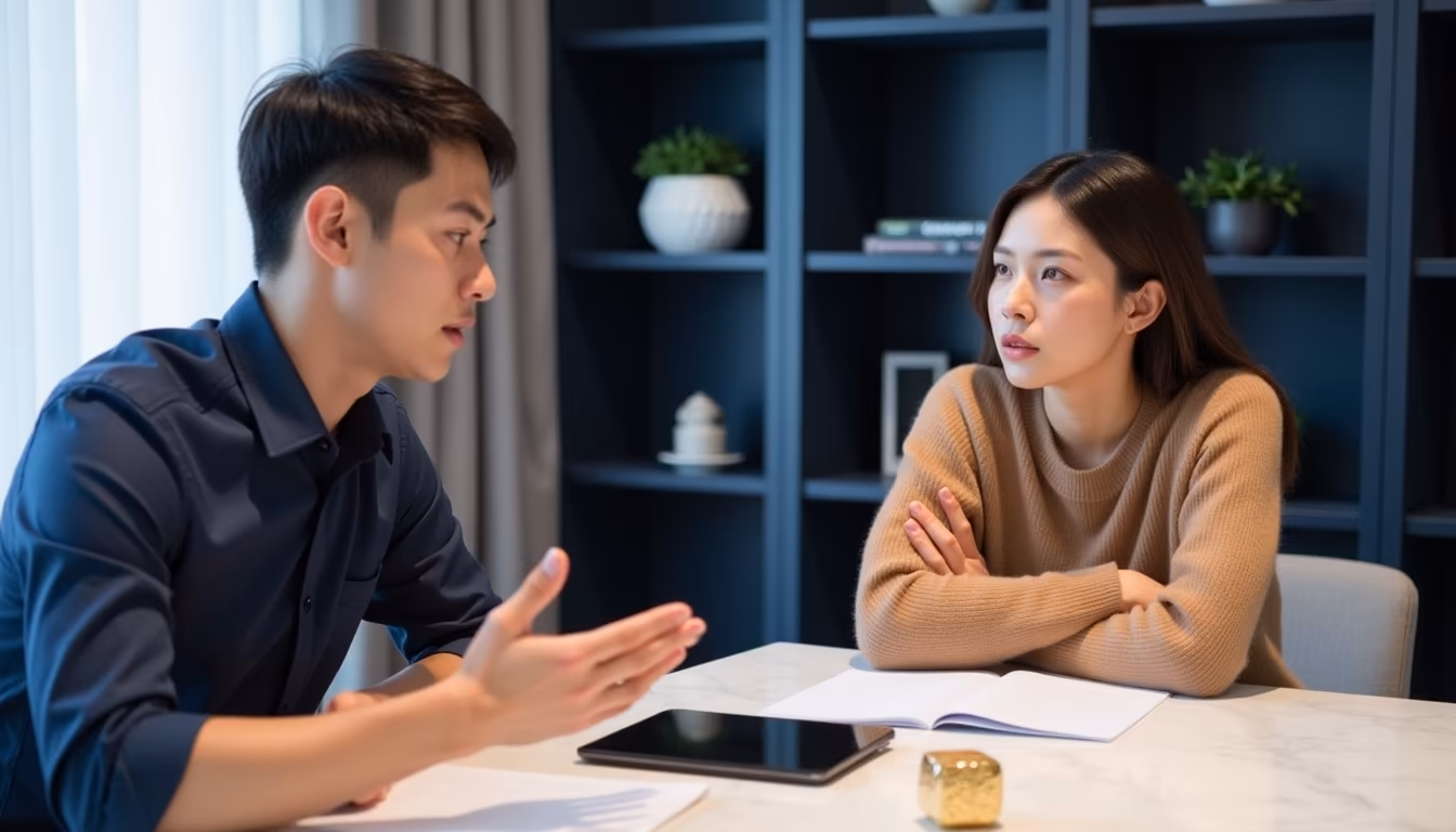 พนักงานขายอธิบายสินค้าอย่างตั้งใจ แต่ลูกค้าทำหน้าลังเลไม่มั่นใจ