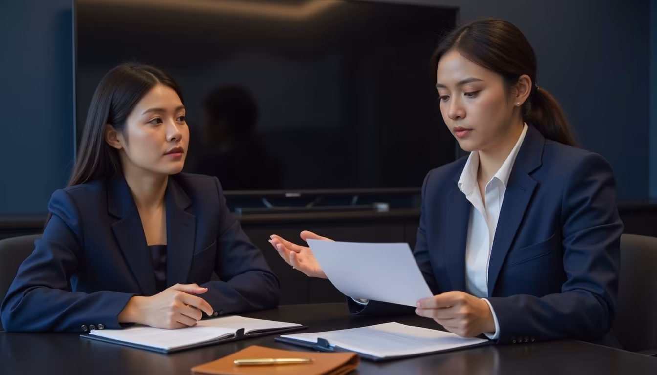 เจ้าของธุรกิจกำลังคิดทบทวน มีลูกค้าลังเลเรื่องราคาอยู่ฝั่งตรงข้าม