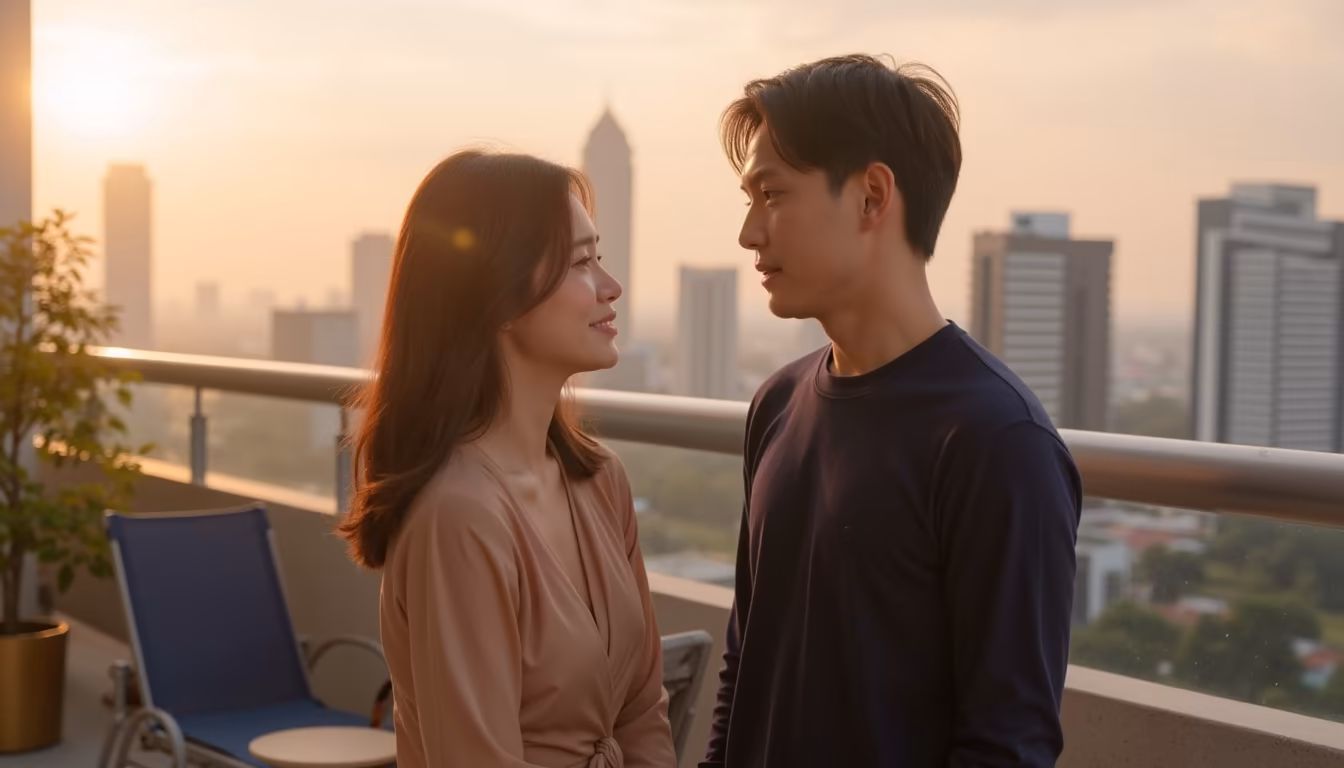 ชายหญิงนั่งคุยกันใกล้ชิด ฝ่ายชายตั้งใจฟัง สบตากันอย่างเข้าใจ
