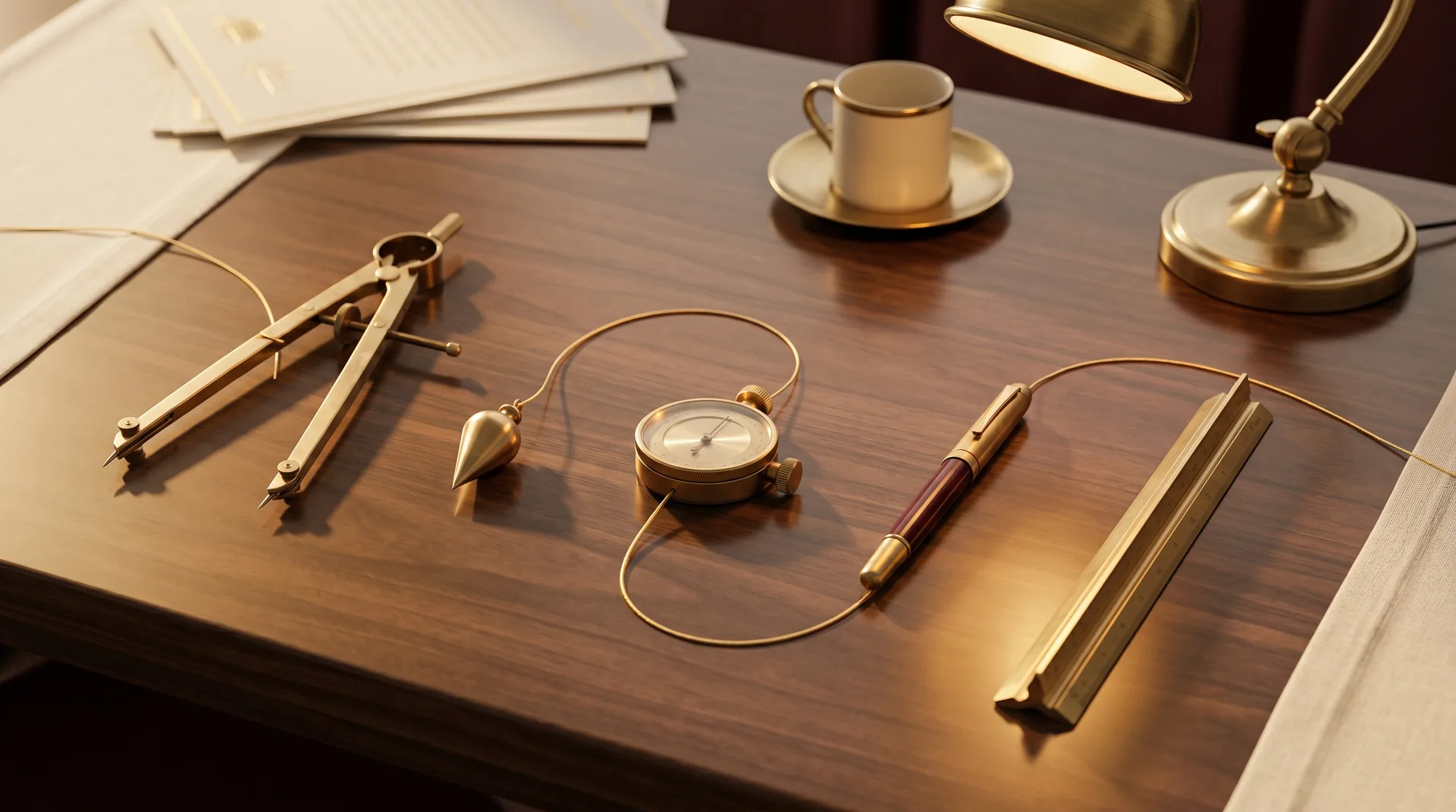 5 brass instruments linked by gold thread · craftsman atelier